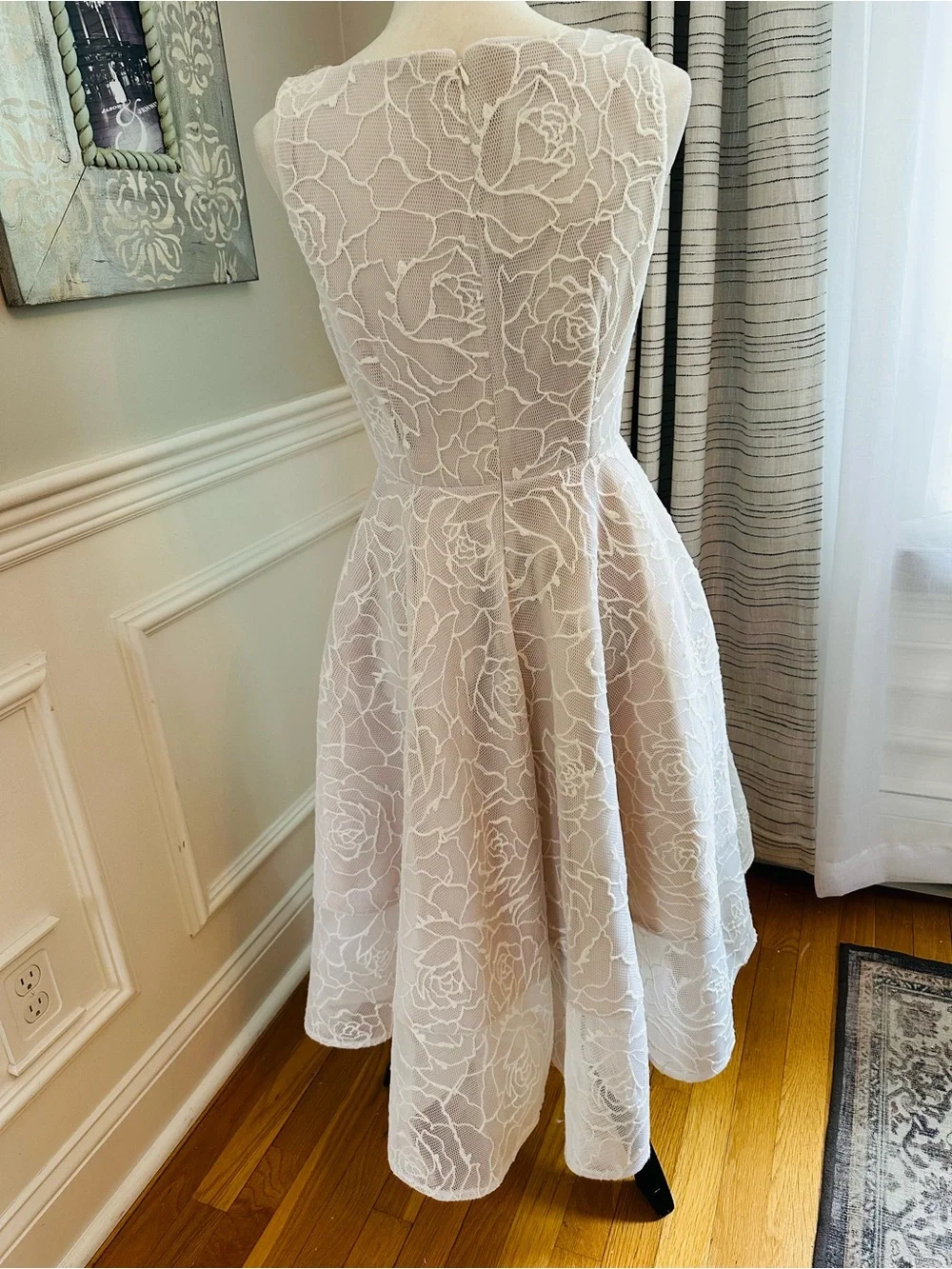 Adrianna Papell Bonded Mesh High-Low Dress - White & Blush - Wedding - Picture 9 of 16